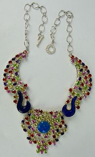 HI-FASHION SILVER TONE NECKLACE WITH FAUX JEWELS