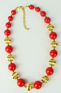 JOAN RIVERS FAUX CORAL AND GOLD NECKLACE WITH BOX