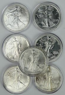 LOT OF (7) DIFFERENT DATE U.S SILVER EAGLES