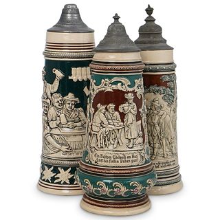 (3 Pc) Antique German Ceramic Beer Steins
