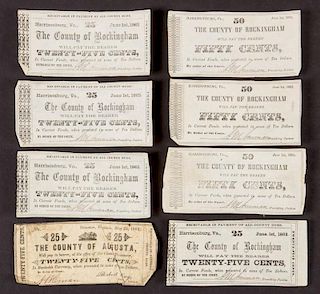 SHENANDOAH VALLEY OF VIRGINIA CIVIL WAR FRACTIONAL NOTES, LOT OF EIGHT