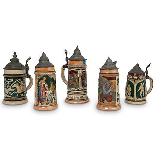 (5 Pc) Antique German Ceramic Steins