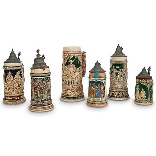 (6 Pc) Antique German Ceramic Beer Steins