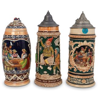 (3 Pc) Antique German Ceramic Beer Steins