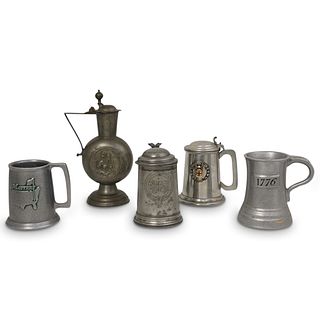 (5 Pc) Continental Pewter Steins and Pitcher