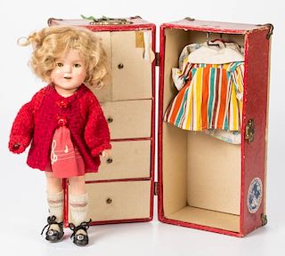 IDEAL NOVELTY TOY CORP. "SHIRLEY TEMPLE" CHARACTER DOLL AND TRUNK ASSEMBLY