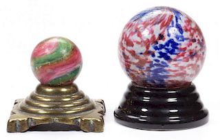 ONIONSKIN STYLE LARGE MARBLES, LOT OF TWO