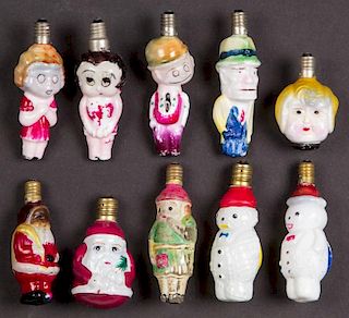ASSORTED FIGURAL CHRISTMAS ELECTRIC BULBS, LOT OF TEN