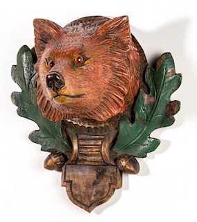 BLACK FOREST-STYLE CARVED WOODEN BEAR PLAQUE
