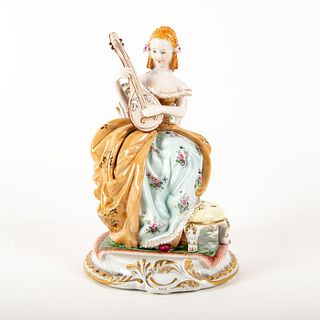 Large Vintage Sevres Style Figurine, Woman With Mandolin