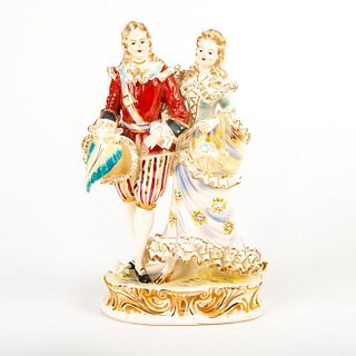 Large Bone China Lace Figural Group, Victorian Couple