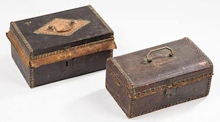 LEATHER-COVERED DOCUMENT BOXES, LOT OF TWO