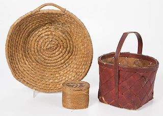 ASSORTED COUNTRY WOVEN BASKETS, LOT OF THREE