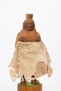 FOLK ART CARVED WOODEN FIGURE OF A NATIVE AMERICAN