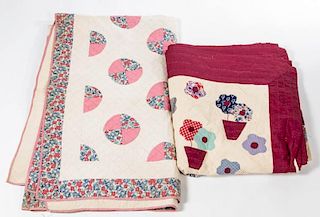 ASSORTED AMERICAN APPLIQUE AND PIECED QUILTS, LOT OF TWO