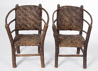 PAIR OF AMERICAN RUSTIC OLD HICKORY CHILD'S ARMCHAIRS