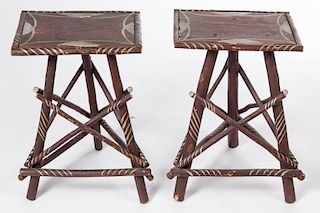 PAIR OF AMERICAN RUSTIC PAINT-DECORATED STANDS