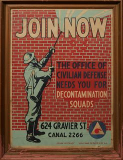 John McCrady (1911-1968, New Orleans) "Join Now The Office of Civilian Defense Needs You," 1942, chromolithograph poster published by W.p.a. War Servi