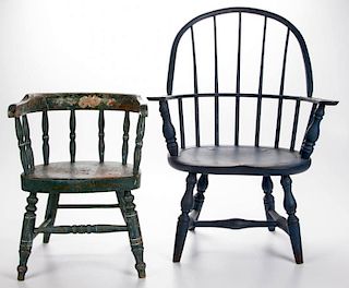 PAINTED CHILD'S WINDSOR-STYLE ARMCHAIRS, LOT OF TWO