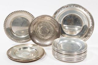 ASSORTED AMERICAN STERLING SILVER PLATES, LOT OF 21