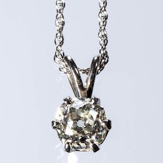 VINTAGE LADY'S 14K WHITE GOLD AND DIAMOND SOLITAIRE PENDANT