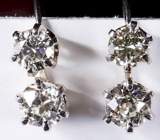 VINTAGE LADY'S 14K WHITE GOLD AND DIAMOND PAIR OF EARRINGS