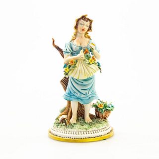 Capodimonte Milani Figurine, Woman With Basket Of Flowers