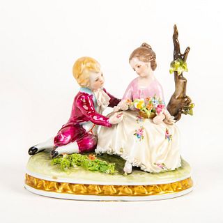 Capodimonte Style Figural Group, Boy And Girl With Flowers