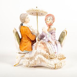 Bisque Porcelain Lace Figural Grouping, Couple Reading