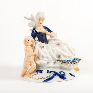 Fei Porcelain Figural Group, Victorian Lady And Cherub