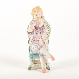 Fern Japanese Ceramic Figurine, Seated Boy With Flute