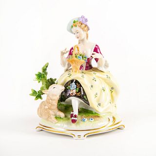 German Porcelain Figural Group, Woman And Sheep