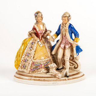 Vintage German Figural Group, Couple With Dog
