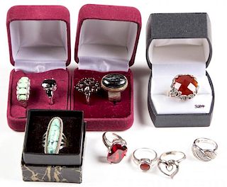 ASSORTED STERLING SILVER LADY'S RINGS, LOT OF TEN
