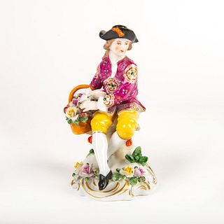 Vintage Porcelain Figurine, Man With Flower Basket