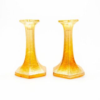 2 Jeannette Glass Iridescent Candle Holders