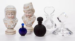 ASSORTED GLASS PERFUME BOTTLES, LOT OF FOUR
