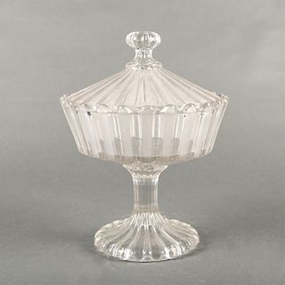 Vintage Pressed Glass Pedestal Lidded Bowl