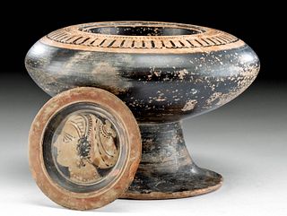 Greek Attic Pottery Plemochoe w/ Apulian Lid