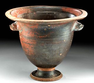 Greek Apulian Blackware Bell Krater Zoomorph Handles