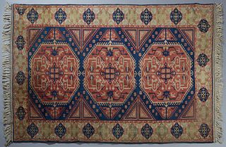 French Machine Made Oriental Carpet, with long fringe on both ends, 6' 3 x 8' 8.
