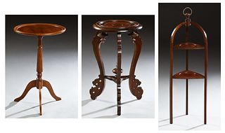 French Carved Beech Louis XV Style Gueridon, c. 1870, the stepped circular top over three incised cabriole legs, joined by a lower triangular stretche