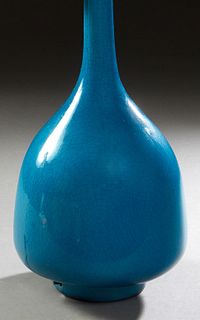 French Mid-Century Modern Ceramic Baluster Vase, 20th c., in bright blue, now wired as a lamp, H.- 20 1/2 in., Dia.- 9 1/2 in.