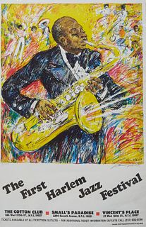 Kamil Kubik (1930-2011), "The First Harlem Jazz Festival, 1978, poster, pencil signed lower right margin, shrink wrapped, H.- 38 in., W.- 24 1/4 in.
