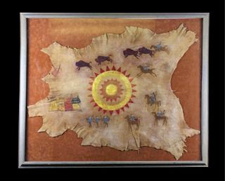Kiowa Buffalo Pinwheel Painted Hide Dau-Law-Taine