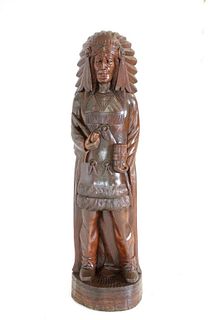 Early Solid Wood Carved Cigar Store Indian Chief