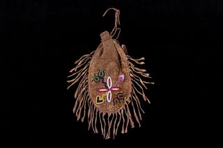 Crow Whimsical Beaded Tobacco Belt Pouch c. 1800's