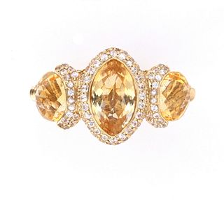 Citrine Yellow & White Sapphire 14k Gold Ring