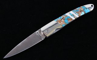 Rare Turquoise, Abalone & MOP Bronze Custom Knife