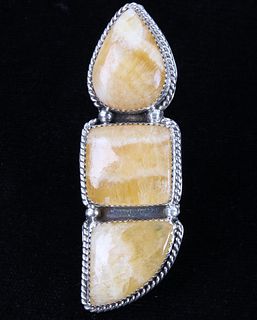 Navajo Montana Yellow Agate Sterling Silver Ring